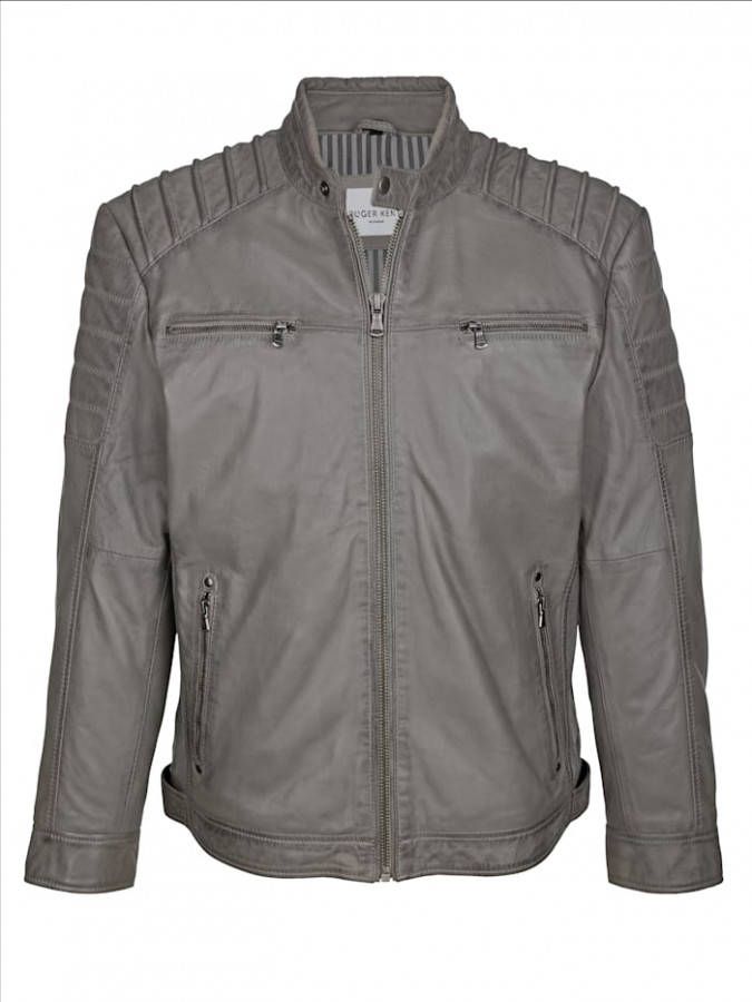 Roger Kent Leren jack in modieuze used look Lichtgrijs