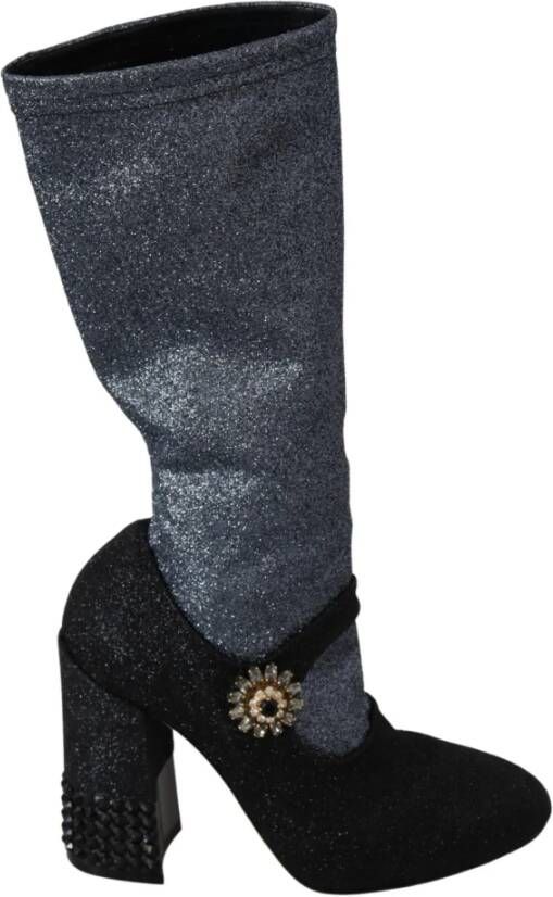 Dolce & Gabbana Crystal Mary Janes laarsjes schoenen , Zwart, Dames