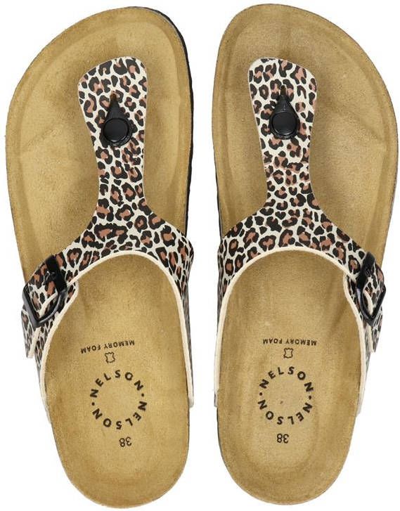 Nelson teenslippers met panterprint beige