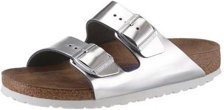 Birkenstock Slippers ARIZONA SFB in smalle schoenwijdte, metallic look, met soft voetbed