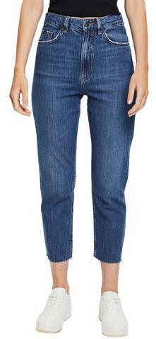 ESPRIT edc Women cropped high waist straight fit jeans blue dark wash