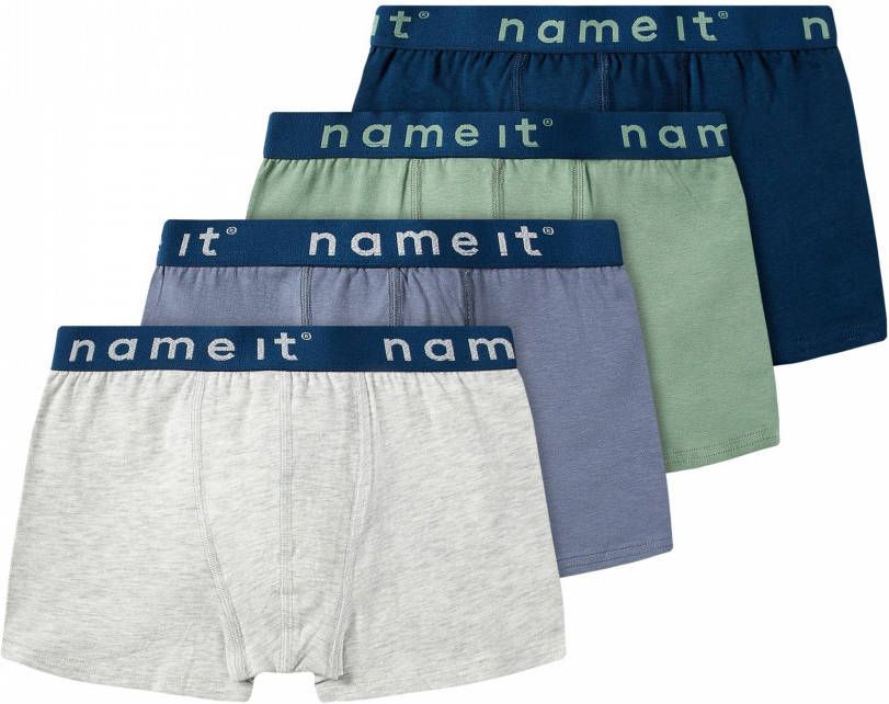 NAME IT KIDS boxershort set van 4 grijs/groen/blauw
