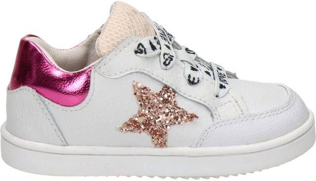 Nelson Kids leren sneakers met glitters wit/roze