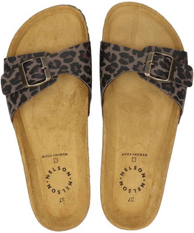 Nelson slippers met panterprint bruin