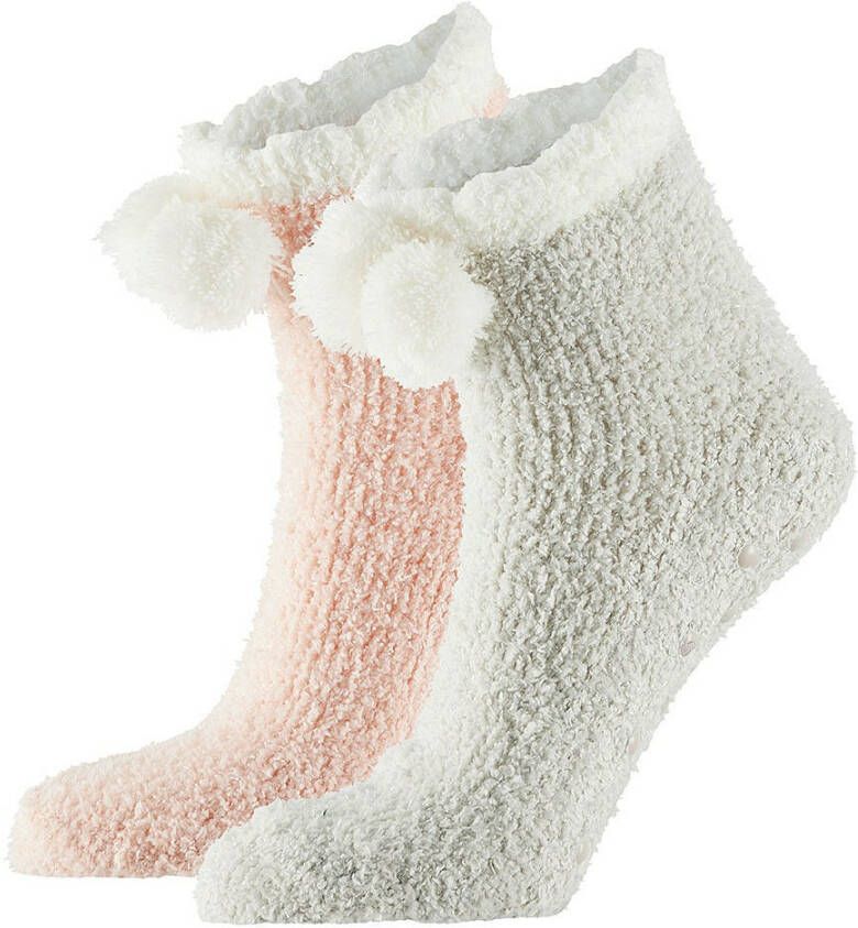Apollo Dames bedsokken/huissokken 2 pack grijs/roze