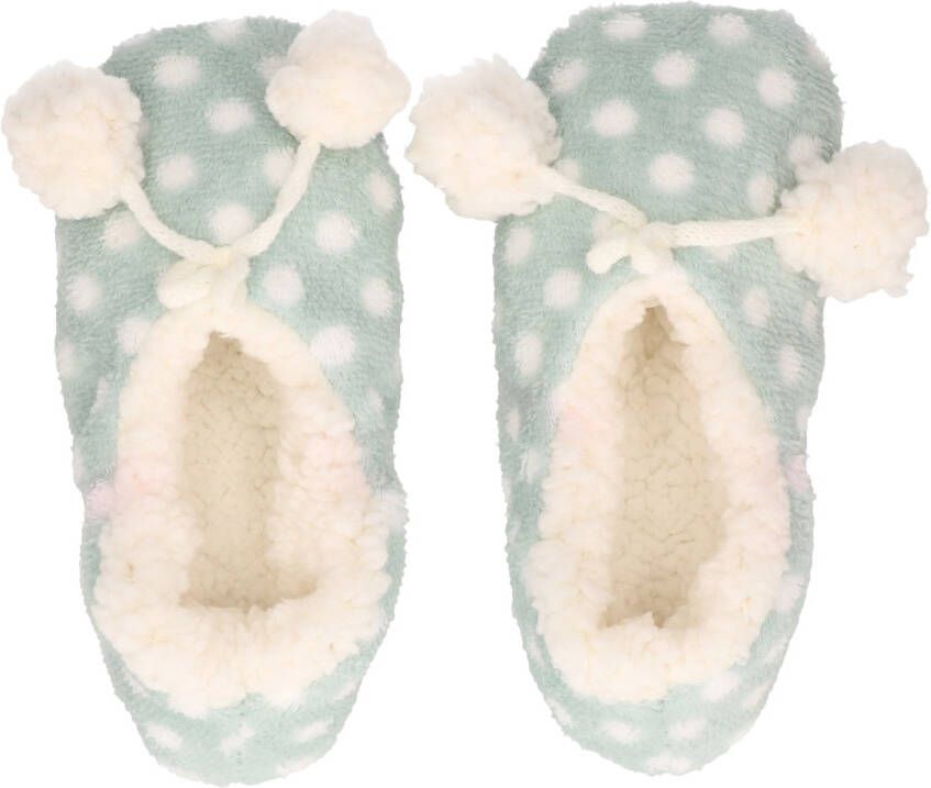 Apollo Meisjes ballerina sloffen/pantoffels mint groen met witte stippen 30