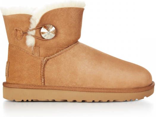 Ugg W Mini Bailey Button Bling Suede Snow Boots , Bruin, Dames