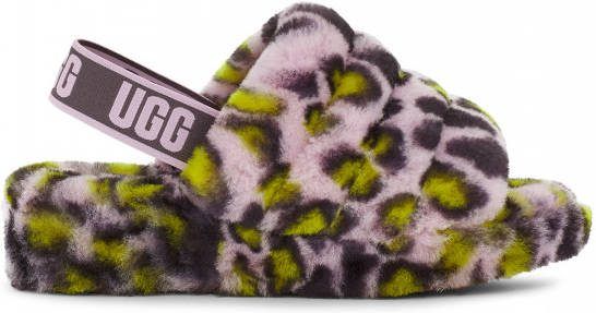 Ugg Fluff Yeah Slide Panther Print in Shade/Key Lime