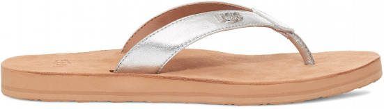 Ugg Tawney Logo Flip Flop voor Dames in Silver Metallic,| Leder