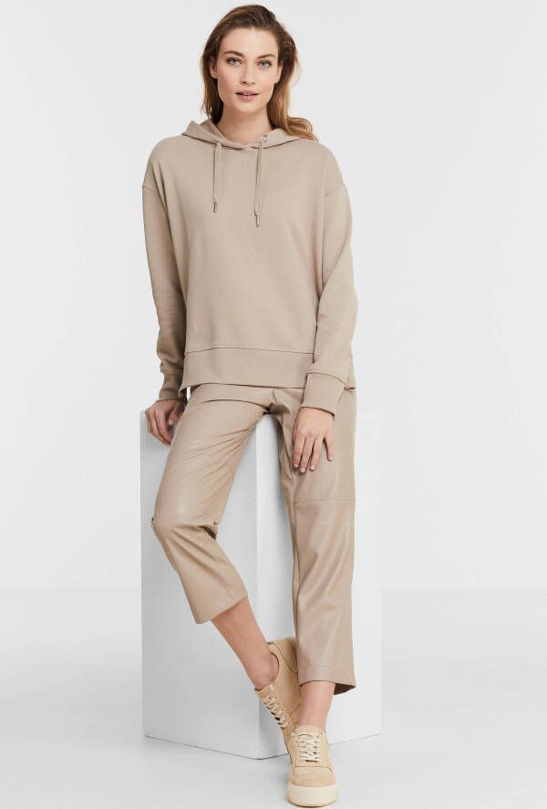 ESPRIT Women Collection imitatieleren cropped high waist straight fit broek beige